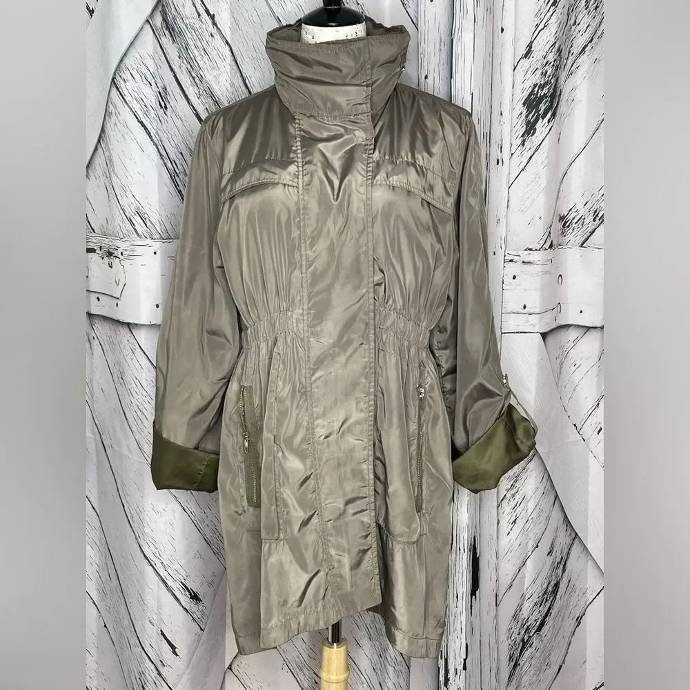 Renee C. Windbreaker Zip-Up Hidden Hood Long Sleeve Jacket  Size L